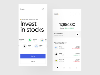 Stock investment App app clean design minimal ui ux
