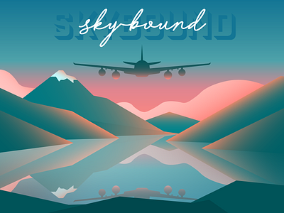 Airline Logo airline blues bluesky gradient graphic design lake logo mountains pinks plane water