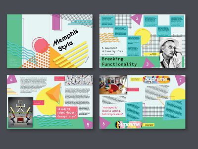 Memphis Style History Booklet adobe adobe illustrator adobe indesign bold booklet color design magazine memphis style patterns spread design