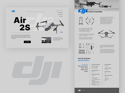 Landing page "DJI Air 2S" air 2s branding design dji drone filming graphic design illustration landing page logo quadcopter technique typography ui ux vector web