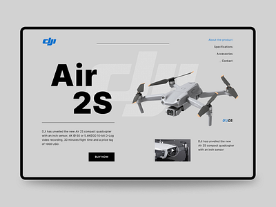 Landing page "DJI Air 2S" air air 2s branding design dji drone filming graphic design illustration landing page logo quadcopter technique typography ui ux vector web