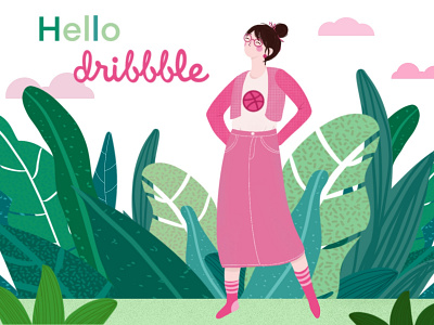 Hello Dribbble!! colorful debut design digitalart figure illustration first design first post firstshot green hello hello dribbble illustration illustration art procreate woman illustration