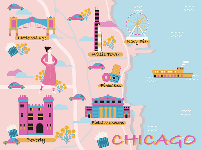 Chicago City Map chicago city citymap colorful digitalart flatillustration fun illustration map tourism travel urban