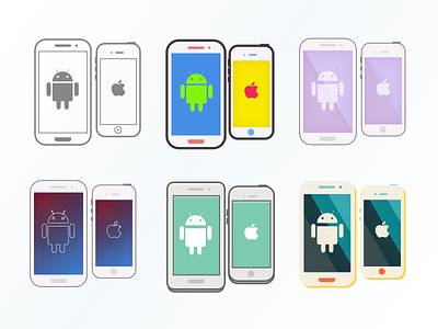 Six different styles android illustration iphone mobile vector