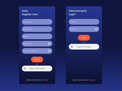 Login and Register Page login page mobile mobile app mobile ui registration page ui uidesign ux uxdesign