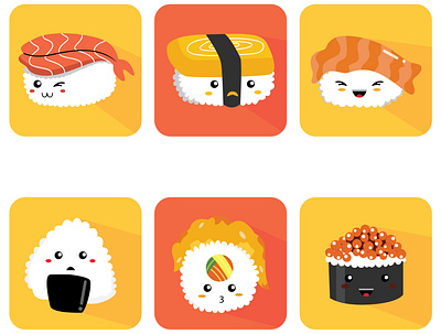 KAWAII SUSHI adobe illustrator childrens illustration design designs flat food illustration icon illustration kawaii sushi logo vector