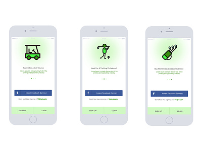 Walkthrough For A Golf App aayushman gupta app ui golf golf app illustrative icon onboarding walkthroughs