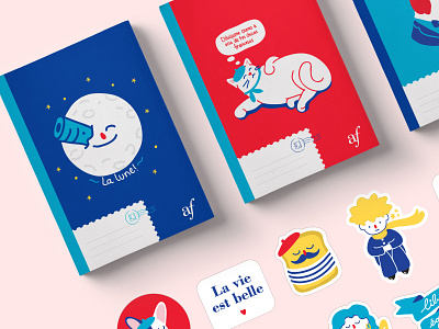 Alianza Francesa / Rebranding branding design france french graphic design illustration moon notebook stickers vector