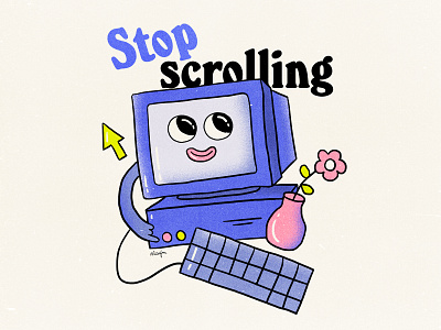 Stop scrolling character design computer cute digital art digital detox digital illustration digital minimalism illustration offline screen scrolling