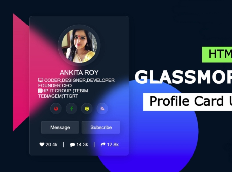 Dribbble - Glassmorphism Profile Card UI Design Using HTML & CSS.jpg by ...
