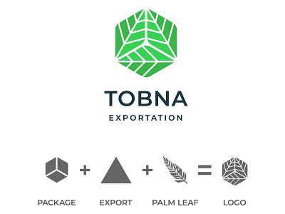 Tobna logo arrow box art clean export geometric green hexagon leaf logo modern package simple