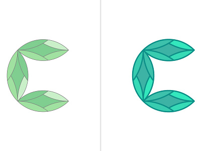 Letter C c monogram geometric green leaf letter c logo modern simple