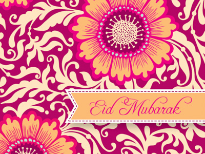 Eid Mubarak (Greeting Card Design) eid eid mubarak floral flowers fuchsia indian intricate orange pattern vector