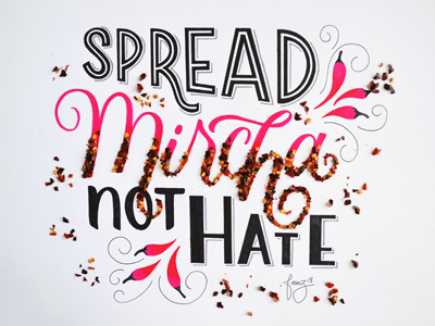 Spread Pepper not Hate brush lettering food humour hand lettering lettering pepper script typography