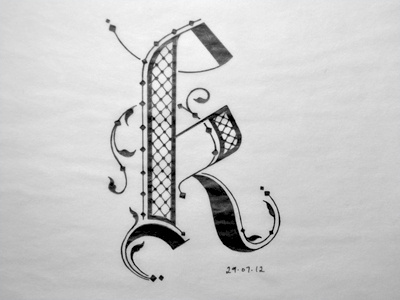 K arabic black letter flourishes ink k letter lettering sketch typography