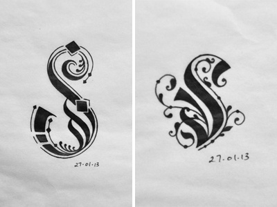 S alphabet arabic decorative dropcaps flourishes gothic hand lettering initial ink lettering s sketch typography