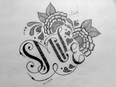 Smile flourishes flowers hand lettering henna lettering smile typography