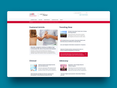 AAOS Now Homepage design design system home page design medical non profit orthopaedics pilot project ui usability user experience ux visual design