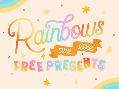 rainbows are like free presents animal character animal crossing calligraphy design hand drawn hand lettered hand lettering illustration letter lettering new horizons switch type typography vector
