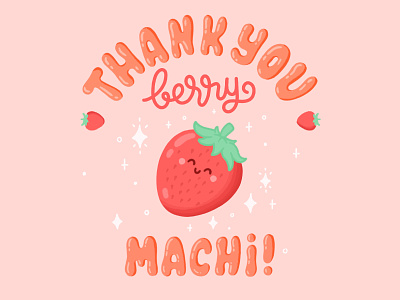 Thank you Berry machi ! berry berry machi brush type bubble lettering calligraphy cute fruits hand drawn hand lettered hand lettering illustration kawaii korean letter lettering strawberry thank you thanks type typography