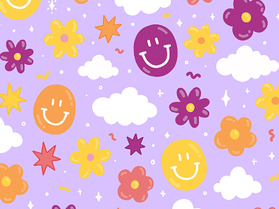 Happies bubbles clouds colors design flowers illustrate illustration smiley smiley face type typography