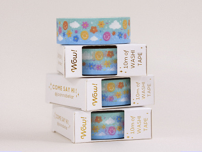 Happy washi tape ! bold foil branding clouds design flowers happy illustration journaling packaging rice paper shopsmall smallbiz smiley face washi washit tape