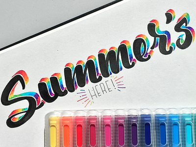 Summer's here! brush caligraphy doodle gradient rainbow summer type typography