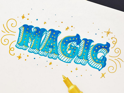 Magic brush type calligraphy decorative doodles magic sparkles stars swashes typography