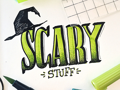 Scary Stuff brush type calligraphy halloween hand lettering hat scary serif stuff trick or treat type design typography with