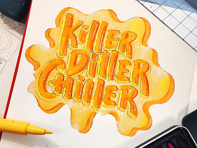 Thriller calligraphy chiller diller halloween hand drawn type killer michael jackson orange splatter thriller tonight typography