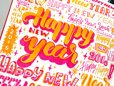 Happy New Year 2016 calligraphy cold hand drawn hand lettering holiday jolly lettering new year season type typography