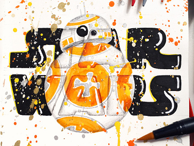 Star Wars bb8 brush type calligraphy droid hand lettered hand lettering orange splatter star wars the force type typography