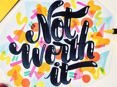 Not Worth It 1980 80s brush type color block hand lettering lettering neon type typography