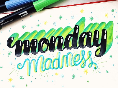 Monday Madness 3d type brush type gradient hand lettered hand lettering illustration mad madness monday stars typography week