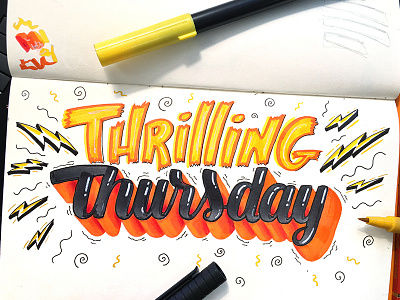 Thrilling Thursday bolt brush type gradient hand lettered hand lettering illustration mad orange thrilling thursday typography week