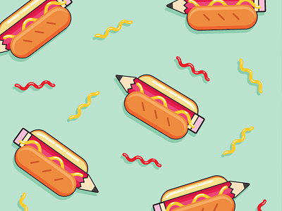 Hot Dog Pencils bread breakfast brunch food foodie green hot dog mustard pattern pencil sausage vector