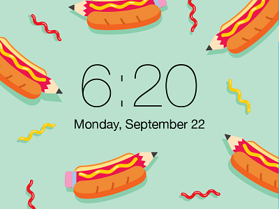 Hot Dog Pencil Lock Screen bread brunch creative snack foodie hot dog illustration iphone mustard pattern pencil repeat sausage