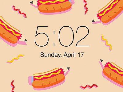 Hot Dog Pencil Lock Screen bread brunch creative snack foodie hot dog illustration iphone mustard pattern pencil repeat sausage