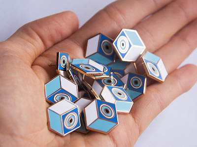 Evil Eye Pins blue cube design enamel pin evil eye eyes geometric gold pins pins emaille soul turkish