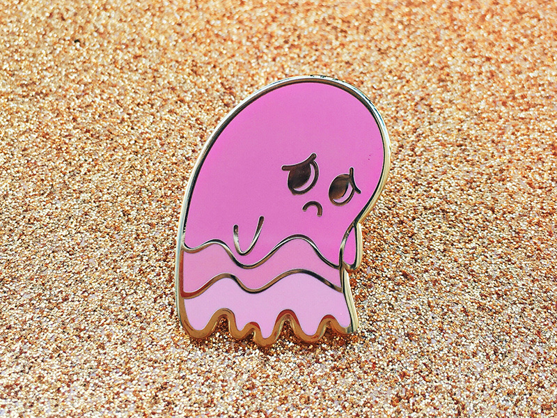 Sad Ghost Pin enamel pin pins pins emaille ghost halloween design vector gold pink sad ghost kawaii