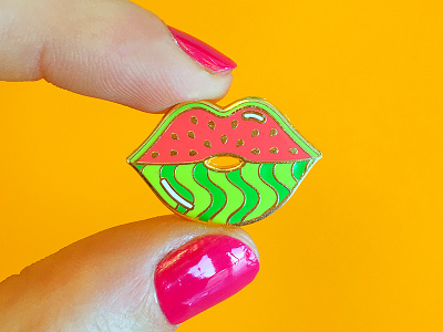 Watermelips Enamel Pin design enamel pin fruit gold happy kawaii lips pins pins emaille vector watermelon