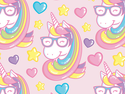 Geeky Unicorn cute geeky hearts illustration kawaii licorne magical rainbow star stars unicorn vector