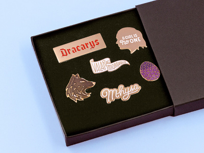 Game of Thrones Deluxe set a girl is no one design dire wolf dracarys enamel pin game game of thrones gotham illustration illustrator letter lettering mhysa pin type typography valar morghulis vector