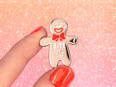 Bite me gingerbread man pin bite me christmas cookie cookie monster cookies design enamel pin enamel pins gingerbread man hand lettering illustration lettering type xmas