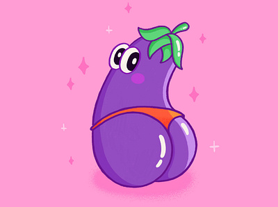 Sassy Eggplant ass butt cute design eggplant illustration kawaii purple stars thong vegetable veggie