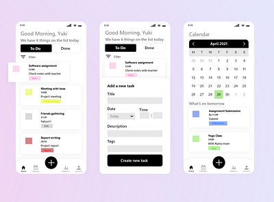 Task list calendar design minimal mobile app mobile ui ui ux