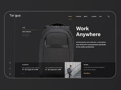 Dark Theme UI bags black branding dark theme ui design minimal ui ux website