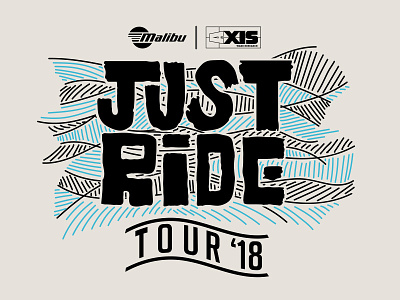 Just Ride Tour- Towboat Tour boating design illustration lines logo malibu sunset surf typography vector waves
