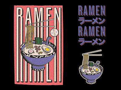 RAMEN branding design flat halftone hand drawn illustration illustrator japanese art minimal ramen typography