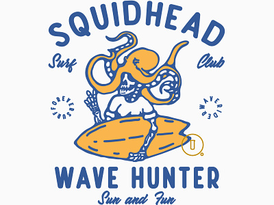 squidhead availabledesign badgedesign badges designforsale illustration logoforsale skull squid surf surfing tshirtdesign vintage badge vintage design vintage illustration vintage logo